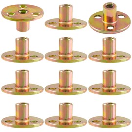 HARSKIYER 12pcs Round Base T-Nut, 1/4"-20 Carbon Steel Iron Plate Nut Screw-in T Nuts Flange Insert Female Thread Furniture Hardware Accessories