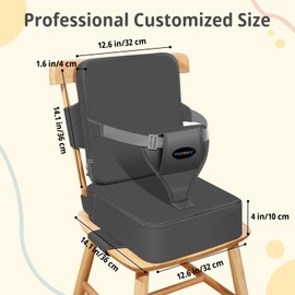 YONTINY Toddler Booster Seat for Kitchen Chair, 2-in-1 Dining Table Booster Seat with Backrest & Adjustable Straps – Easy-Clean, PU Portable Toddler Eating Travel Increasing Cushion - Dark Grey