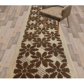 Hallway Entryway Kitchen Stair Custom Length Runner Rug Carpet with Slip-Skid Resistant Latex Rubber Back 25 inch Wide X Customized Length, Floral Brown, 25 inch X 10 feet