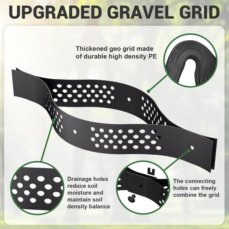 Gravel Grid 4.4x33 FT with 20Pcs Landscape Staples, 3'' Thick