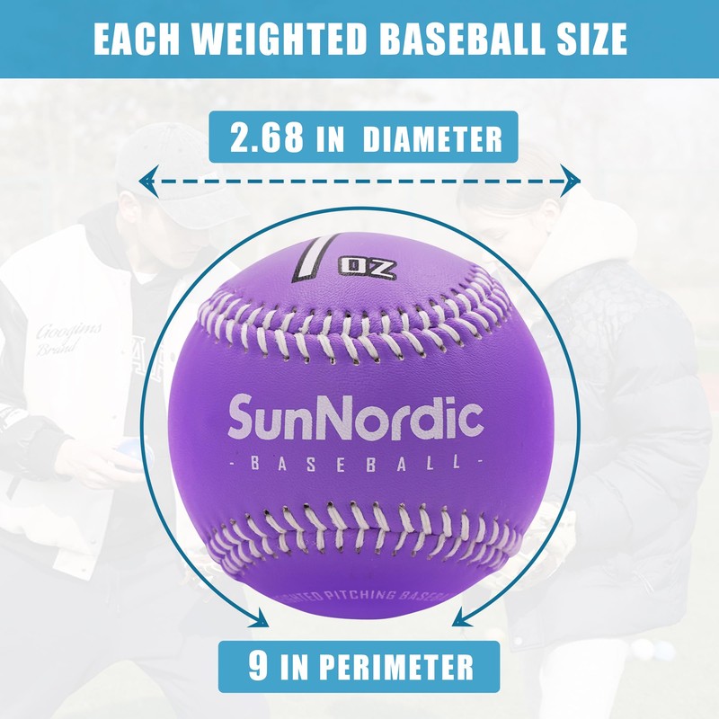 SunNordic Weighted Baseballs Set of 9, Premium Leather Baseball with
