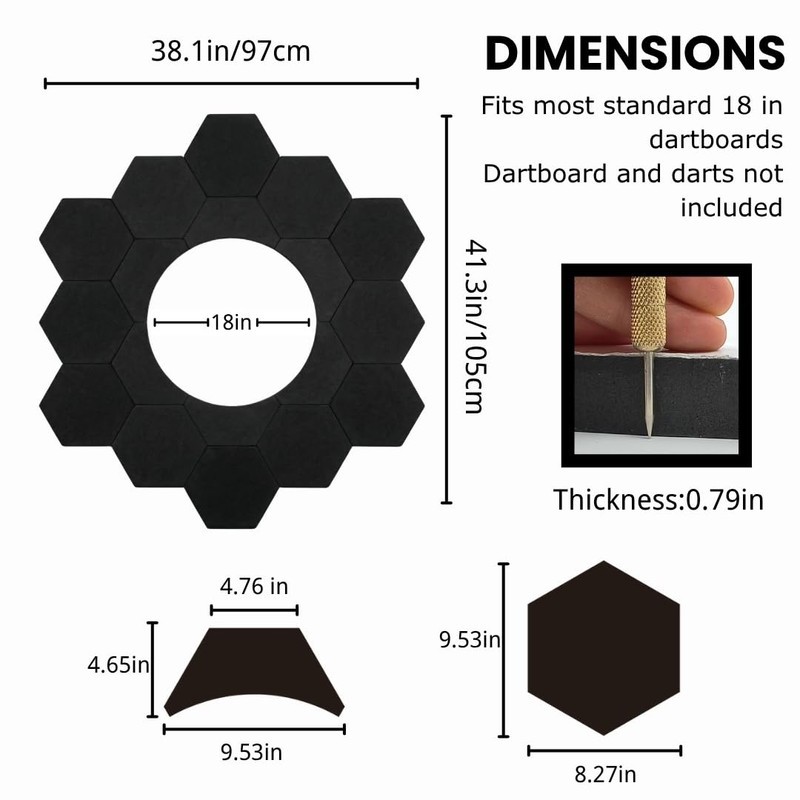 Self-Adhesive Dart Board Wall Protector, 18 PCS Hexagonal Dartboard Surround