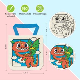 VKPI 12 Pieces Kids Coloring Goodie Bags, Reusable Canvas Bag, Cute Art Party Favors, Color Your Own Bags for DIY Painting Birthday Carnival Celebration, Party Supplies Gift, Girls and Boys