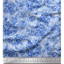 Soimoi Blue Cotton Canvas Fabric Floral Decor Fabric Printed BTY 56 Inch Wide