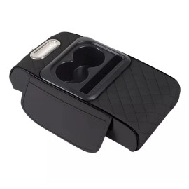 Unbranded Car Center Console Cover Leather Armrest Cushion with Cup Holder & Tissue Box