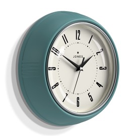 Jones Clocks® Ketchup wall clock | Retro round clock | 25cm | Teal | Easy to read numbers | Perfect kitchen clock or office clock