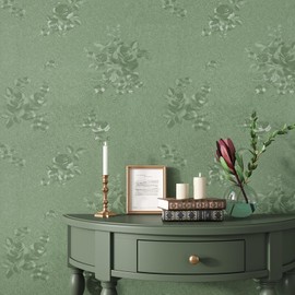VEELIKE Sage Green Wallpaper Stick and Peel Textured Green Embossed Wallpaper 15.7''x354'' Green Vintage Wallpaper for Bedroom Bathroom Removable Self Adhesive Green Contact Paper for Walls Cabinets