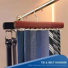 KEOAMG Tie Rack Hanger for Closet, Upgraded Tie Hangers for Men with 18 Folding Hooks, Space Saving Tie Holder Neck Tie Organizer for Men Ties, Belts, Bras, Scarves, Tank Tops (Mahogany)