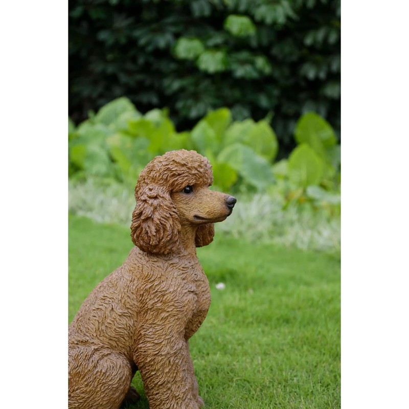 HiLine Gift Ltd. Poodle Sitting Statue Brown White 15.5" x