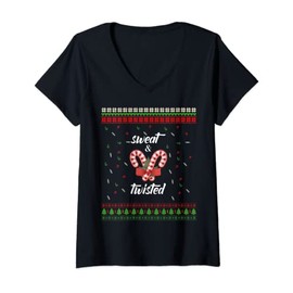 Women's Sweet and Twisted - Funny Christmas Jumper with Candy Cane T-Shirt with V-Neck, black