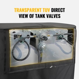 BougeRV Propane Tank Cover, Visible Valve, Fit Dual 30lb Tanks, Waterproof 600D Oxford Replacement Covers for Trailer/Camper, RV Parts Accessories (Black)