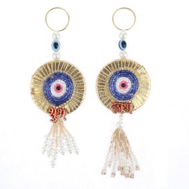 Auspicious Shubh Labh Hangings Evil Eye Bandanwar Door Wall Hanging Indian Traditional diwali decor decorations Festival Handcrafted Valance Religious Showpiece for Home Temple (Size:- 5"X2")(Blue)