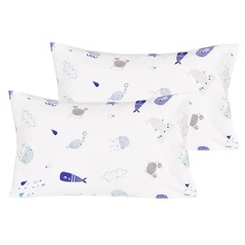 J-pinno Sea Animals Fish Whale Underwater World Cute Cartoon 2 Pcs Pillowcase 100% Natural Cotton 20" X 30" for Kids Toddler Boys Girls Bedding Decoration