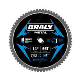 CRALY 14 Inch 66 Teeth Steel and Ferrous Metal Cutting Circular Saw Blade, 1 Inch Arbor, Thin Kerf, Professional Cermet Carbide Tipped Blade for Angle Iron, Threaded Rod, EMT Conduit(C1466MC)