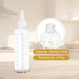 PATIKIL 230 Ml/8 oz Plastic Squeeze Bottles with White Top Cap, 8 Pcs Graduated Round Dispensing Bottle Empty Pointed Bottle for Liquids, Crafts, Oils, Condiments, Transparent