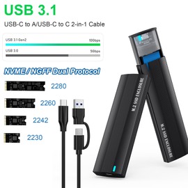 SHUBEIEUMI M.2 SSD Case, USB 3.1 Gen2 10Gbps M.2 NVMe SATA SSD for 2230/2242/2260/2280 M.2 PCIe NVMe M-Key & M+B Key SSD, Support UASP Trim, Compatible with Windows, Linux and Mac-Nero