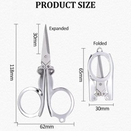 Stainless Steel Folding Scissors, Portable Foldable Travel Metal Scissors, 11.7 cm / 4.61 inch Small Mini Pocket Cutter for Paper Crafting, Camping, Emergency, Sewing