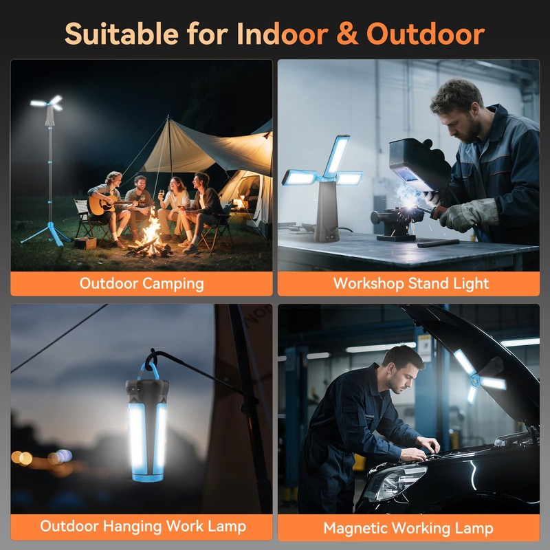 Dimgogo Rechargeable Camping Light with Stand 7ft Max Height, 15000mAh