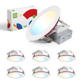 ASD Fire Rated Recessed Light 6 Inch, 15W 120-277V, Mini Panel Baffle Trim, 5 CCT 2700K/3000K/3500K/4000K/5000K, Dimmable Canless Commercial LED Downlight, Wet and IC Rated, Air Tight, ETL, 6 Pack