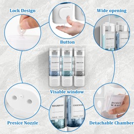 Soap Dispenser Wall Mounting, 3 x 300 ml Chambers, Shampoo and Conditioner Dispenser, Shower Dispenser No Drilling ABS No Drill Set for Hotel Home