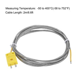QUARKZMAN K Type Thermocouple Mini Connector Temperature Sensor Probes Metal Shielded Wire 6.6ft -50 to 400°C (-58 to 752°F)