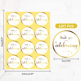 joycraft Thank You for Celebrating with Us Stickers, 120Pcs Thank You Stickers, 2 Inch Gold Gift Stickers for Envelope Seals, Gift Wrap and Party Favor