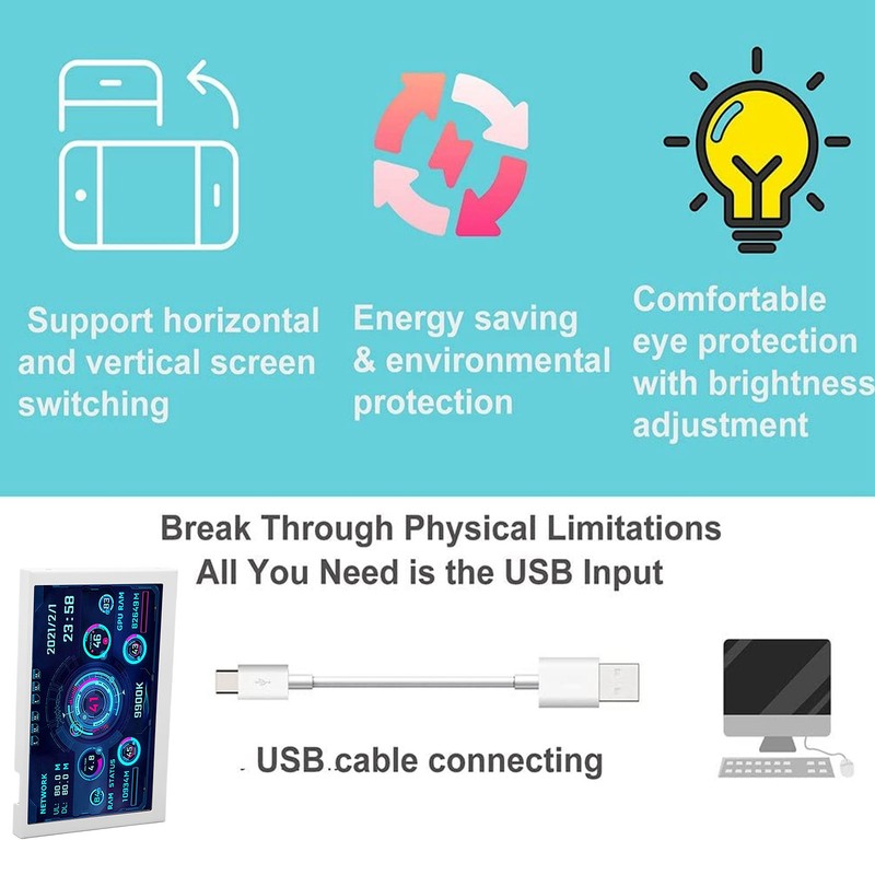 5in Computer Temp Monitor IPS USB Mini Screen PC Sensor