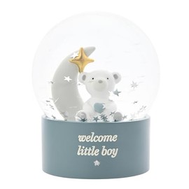 Bambino By Juliana 'Welcome Little Boy' Teddy & Moon Water Globe - Blue. Gifting to Celebrate Newborn Children, Family & Love - Present for New Born, Christening & Baby Shower.