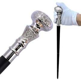 Vintage Walking Cane – 36” Wooden Stick with Silver Solid Brass Victorian Handle - Black Natural Wood Walking Cane for Men & Women | Fancy Gift Accessory.