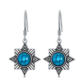 PELOVNY Zia Sun Symbol Earrings S925 Sterling Silver Hypoallergenic Western Turquoise Earrings New Mexico Boho Bohemian Jewelry Gifts for Women, Sterling Silver, non
