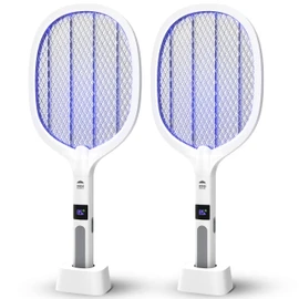 WBM Smart 2 in 1 Electric Bug Zapper, Mosquitoes Trap Lamp & Racket, USB Rechargeable Electric Fly Swatter for Home and Outdoor Powerful Grid 3-Layer Safety Mesh Safe to Touch, Pack of 2