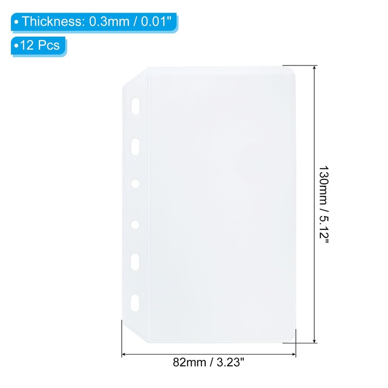 PATIKIL A7 Binder Pockets, 12 PVC 6 Ring Binder Pouch