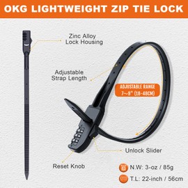 OKG Zip Tie Lock - 3-Digit Combo Bike Lock for Cabinet, Helmet, Skateboard, Fridge, Luggage, BBQ, Stroller, Scooter, Fence Door - 1 Pack (Black)