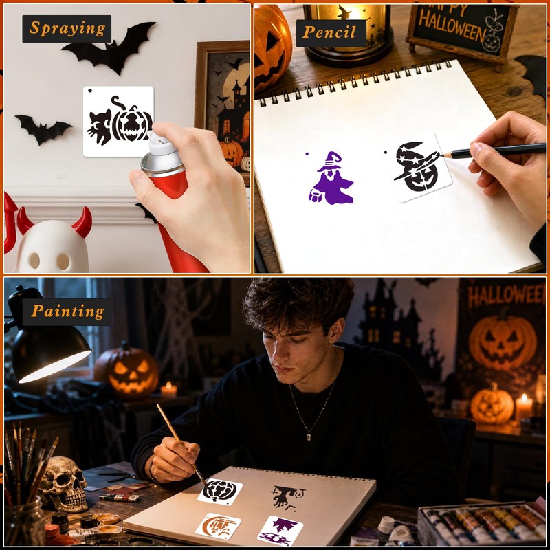 SRIZIAN 72PCS Halloween Stencils for Painting Reusable