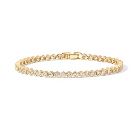 PAVOI 14K Yellow Gold Plated 2mm Cubic Zirconia Honeycomb Tennis Bracelet | Gold Bracelets for Women | 7.5 Inches