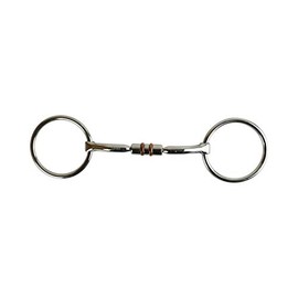 AK Loose Ring Rotary Curved Snaffle Horse Riding Bits with double cooper roller AKRS-2619 (5.25'', Silver)