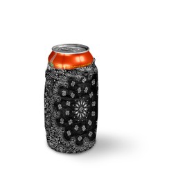 TYVEK BROWN BAG ARTWORK INSULATED CAN & BOTTLE COOLER SLEEVE SOFT REUSABLE COLLAPSIBLE COOLIE FOR PARTIES, EVENTS OR WEDDINGS BUM COLD DRINK THERMAL INSULATOR (Black Bandanna)