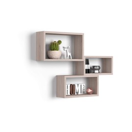 Mobili Fiver, Set of 3 Rectangular Cube Shelves, Giuditta, Pearled Elm, Laminate-Finished, Wall Mount Shelves for Kitchen and Living Room, Italian Furniture