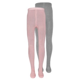 EWERS Pack of 2 Baby & Children's Ribbed Tights, Double Pack Cotton Tights for Boys and Girls, Made in Germany, Pink / Grey