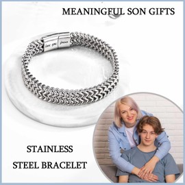 EYQV Son Gifts, Engraved Bracelet Son Gifts from Mun Dad, Best Gifts for Son Adult Birthday Christmas Graduation Presents for Son