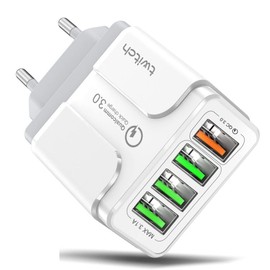 QC 3.0 Multiple USB Charger with 4 Ports, Quick Charger 3.0, Compatible with All Mobile Phones (White)