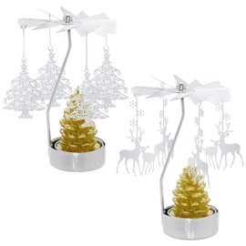 2 Pcs Rotary Candle Holder Spinning Candleholder Christmas Tree & Reindeer Style