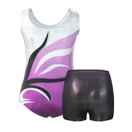 MOLLDAN Girls Gymnastics Leotard Athletic Biketard Unitard Tumbling Activewear Outfits for kids, Gym-ribbon Set 3, 9Y(9-10 Years)