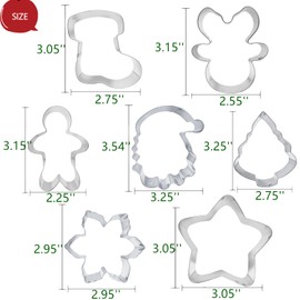 7 Pcs Christmas Cookie Cutters Set, Holiday Cutter Shapes Christmas Tree,Gingerbread Man,Candy Cane,Snowflake,Santa Face, Winter Socks, Star Cookies Metal Mold, Stainless Steel