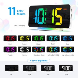 AMIR Alarm Clocks for Bedrooms, Large LED Digital Clock with 10 Color RGB NightLight, 2 Alarm, Snooze, 12/24H, USB Charging Port, Adjustable Volume & Brightness Bedside Clock for Heavy Sleepers