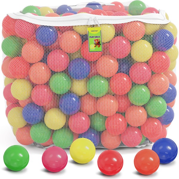 Click N' Play Pack of 400 Phthalate Free BPA Free Crush Proof Plastic Ball, Pit Balls - 6 Bright Colors in Reusable and Durable Storage Mesh Bag with Zipper