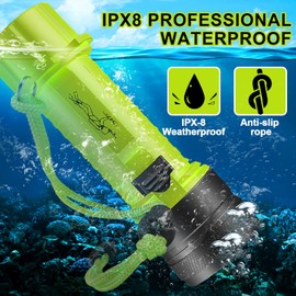Scuba Diving Flashlight Dive Torch 5000 Lumen Rechargeable Dive Light, 3 Modes Underwater Light IPX8 Waterproof Flashlight, for Under Water Deep Sea Cave