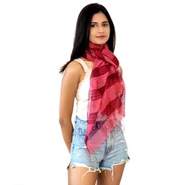 BRISAS Mulberry Silk and Lycoell Rayon Horizontal Stipe Pattern Scarf- Solid Tone Shawl/Scarf/Wrap- Red Scarf