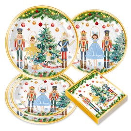 Roaring Good Time Christmas Nutcrackers Party Supplies Nutcrackers Plates Napkins Tableware Xmas Snowflake Plates for Winter Holiday Seasonal Party Decorations Serve 10