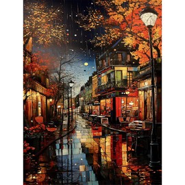 HEIBAGO Paint by Numbers for Adults Night Street, Street Scenery DIY Paint by Numbers Drawing with Paint Brushes, Oil Painting Kits on Canvas, Paint by Numbers Kit Art Crafts,30x40cm